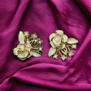 White Rose Screw Back Earrings